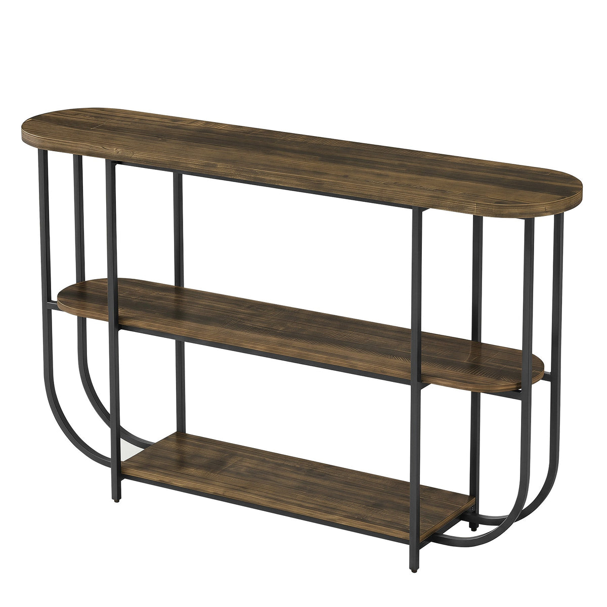 63-Inch 3-Tier Narrow Console Table with Curved Metal Frame, Modern Vintage Entryway Sofa Table for Living Room