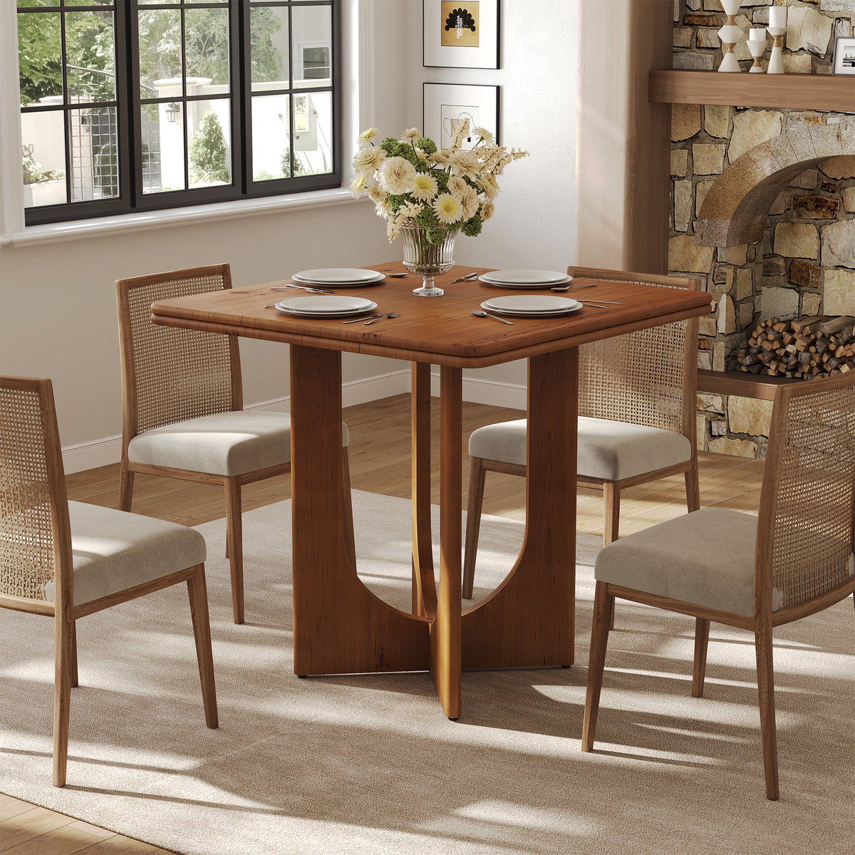 31.5-Inch Square Dining Table, Solid Wood Small Kitchen Table for 2-4 People in Dining Room Small Spaces