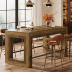 59-Inch Industrial Bar Table with Metal Footrest, Counter Height Pub Table for Kitchen