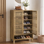 Free-Standing Shoe Cabinet, Narrow Farmhouse Wooden Organizer with 6 Shelves