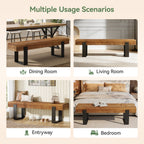 63-Inch Solid Wood Dining Bench, Farmhouse Kitchen Seat with Metal Legs for Dining Room