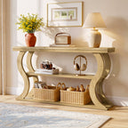55 Inch Console Table with 3-Tier Storage, Farmhouse Hallway Table with Wave Legs