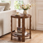 19.69-Inch Round Side Table with 2-Tier Storage, Solid Wood End Table for Living Room