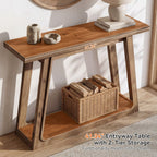 41.34-Inch Solid Wood Console Table with 2-Tier Storage Shelf, Narrow Entryway Sofa Table for Hallway and Behind Couch