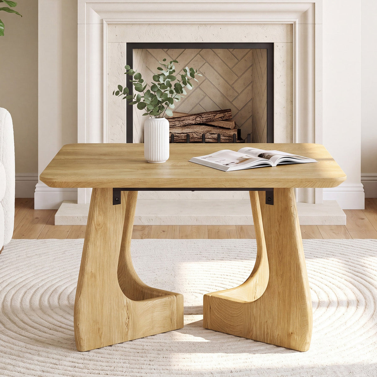 31.5 Inch Square Coffee Table with Interlocking Legs, Mid-Century Table for Living Room