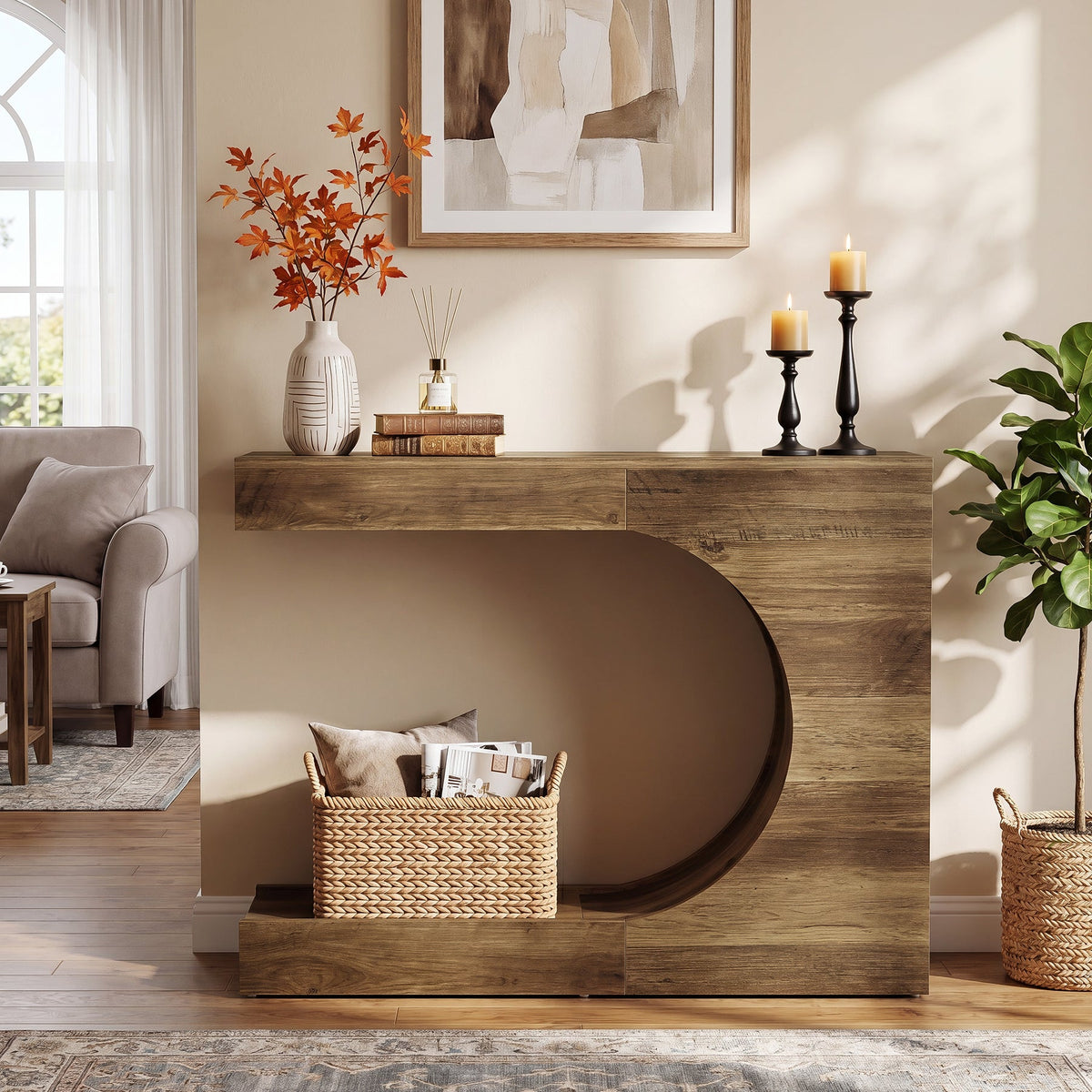 40-Inch Farmhouse Console Table with C-Shaped Design, Small Entryway Table for Foyer and Living Room