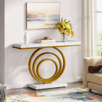 41.3-Inch Gold Console Table, Narrow Entryway Table with Faux Marble Veneer Top and Geometric Metal Frame for Hallway