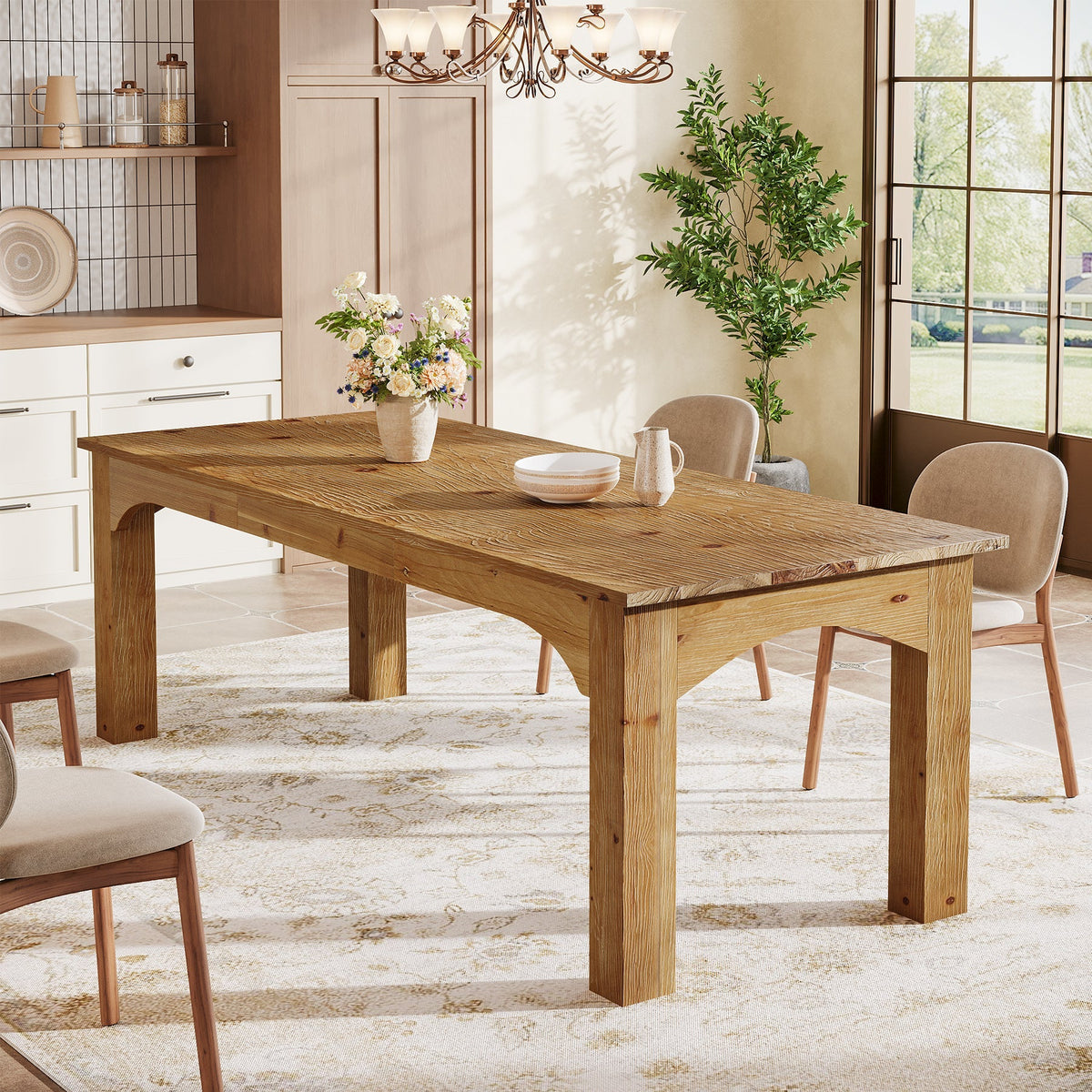 78.7-Inch Solid Wood Dining Table for 6-8, Extra-Long Farmhouse Table for Kitchen