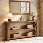 63 Inch Solid Wood Console Table with X-Frame, 3-Tier Hallway Table for Living Room