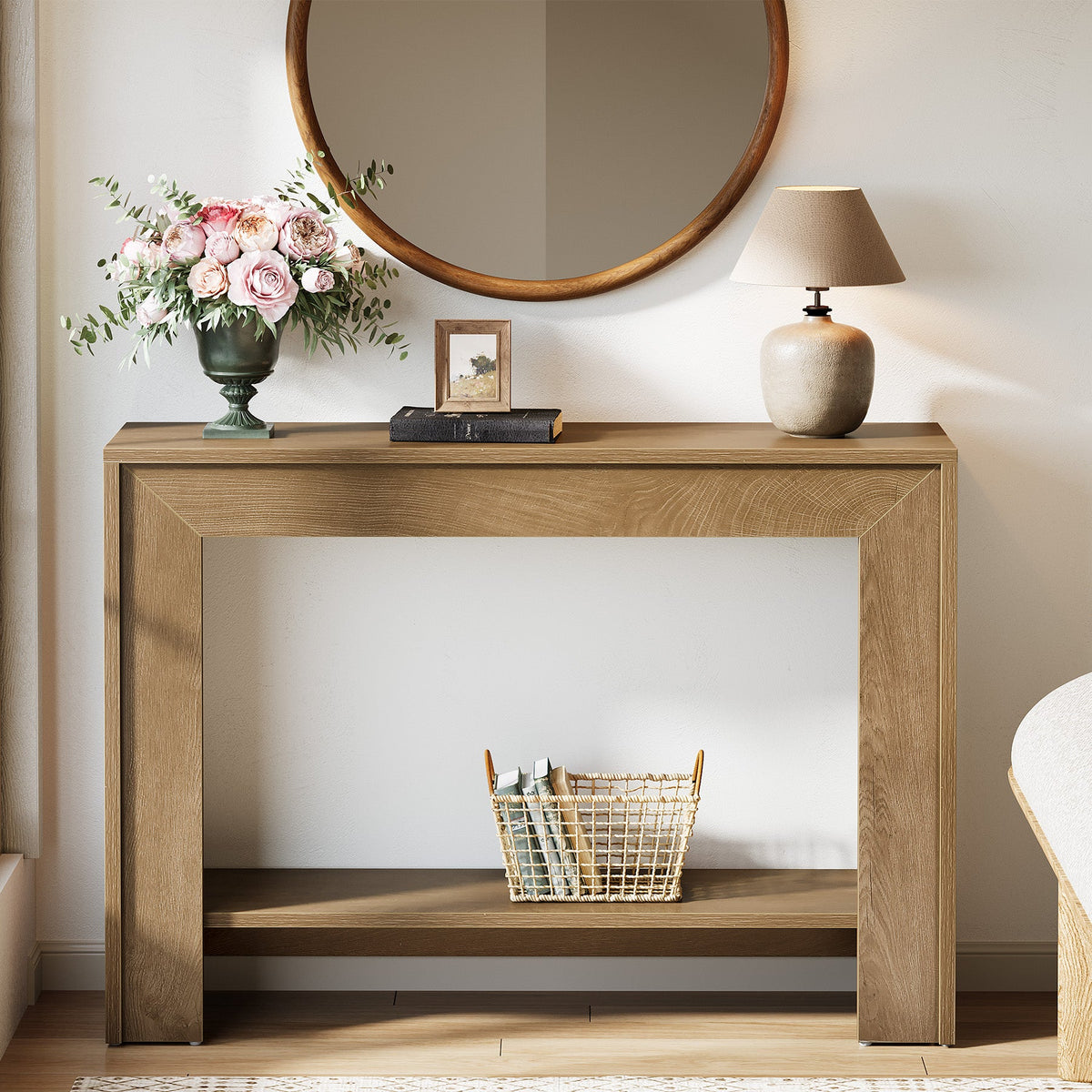 41.3-Inch Farmhouse Console Table with 2-Tier Open Storage, Narrow Entryway Sofa Table for Living Room Hallway and Foyer