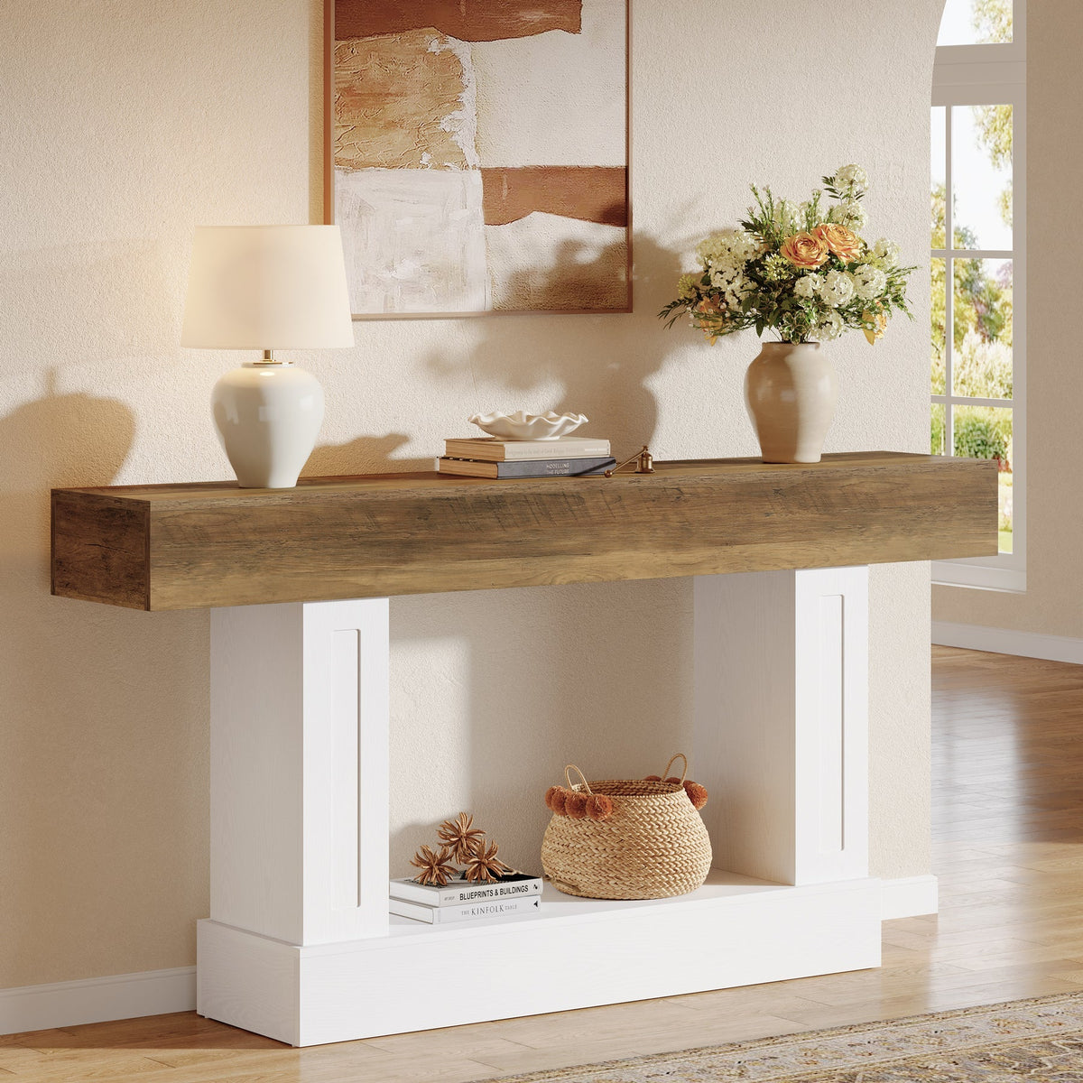 47.2-Inch Solid Wood Coffee Table with Rectangular Tabletop, Modern Center Table for Living Room