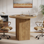 31.5-Inch Round Conference Table with Fluted Pedestal Base, Small Office Meeting Table for Conference Room Study and Home Office