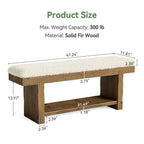 47.2-Inch Farmhouse Entryway Bench with Storage Shelf, Solid Wood Upholstered Shoe Bench for Mudroom
