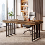 55 Inch Computer Desk with Reinforced Metal Frame, Modern Writing Table for Home Office