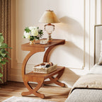 23.6-Inch Mid-Century Modern Nightstand with 2-Tier Storage and Curved Crossed Legs