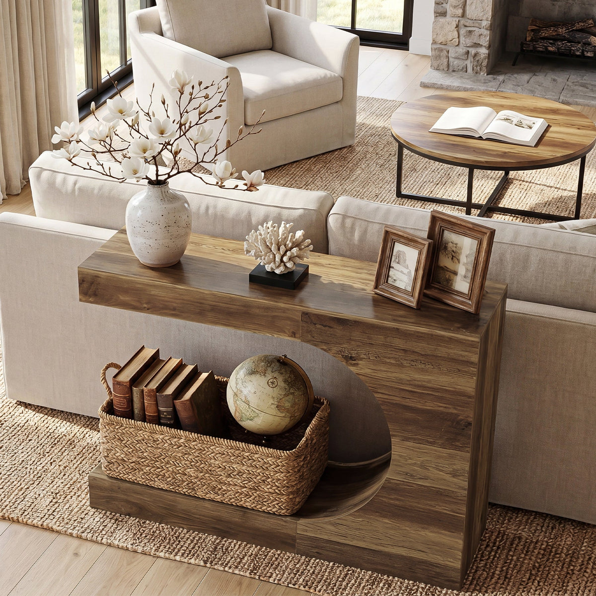 40-Inch Farmhouse Console Table with C-Shaped Design, Small Entryway Table for Foyer and Living Room