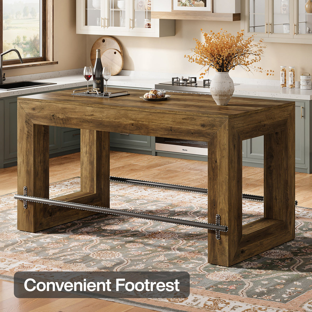 59-Inch Industrial Bar Table with Metal Footrest, Counter Height Pub Table for Kitchen