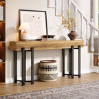 63" Industrial Console Table with Metal Frame, Wooden Sofa Table for Entryway and Living Room