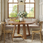 47.2 Inch Solid Wood Round Dining Table for 4, Farmhouse Kitchen Table with Trestle Base