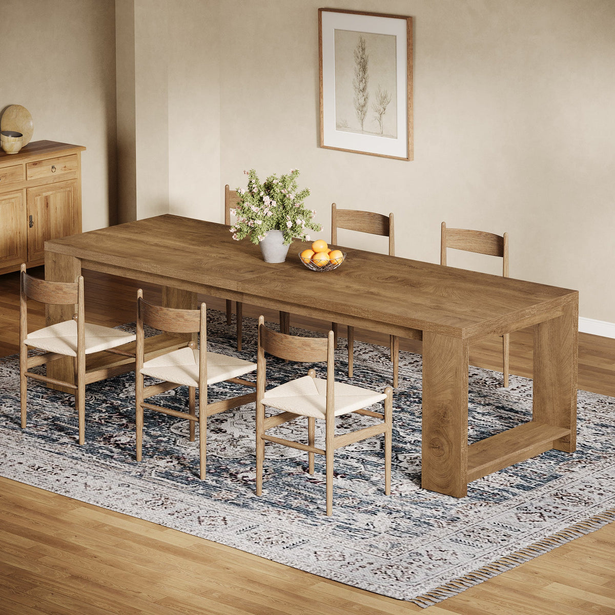 86.6-Inch Dining Table for 6 with Reinforced Base, Long Farmhouse Table for Kitchen