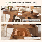 63-Inch Solid Wood Console Table with 2-Tier Storage, Farmhouse Sofa Table for Hallway