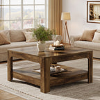 39.4-Inch Square Coffee Table, Large Farmhouse Center Table with Storage Shelf for Living Room