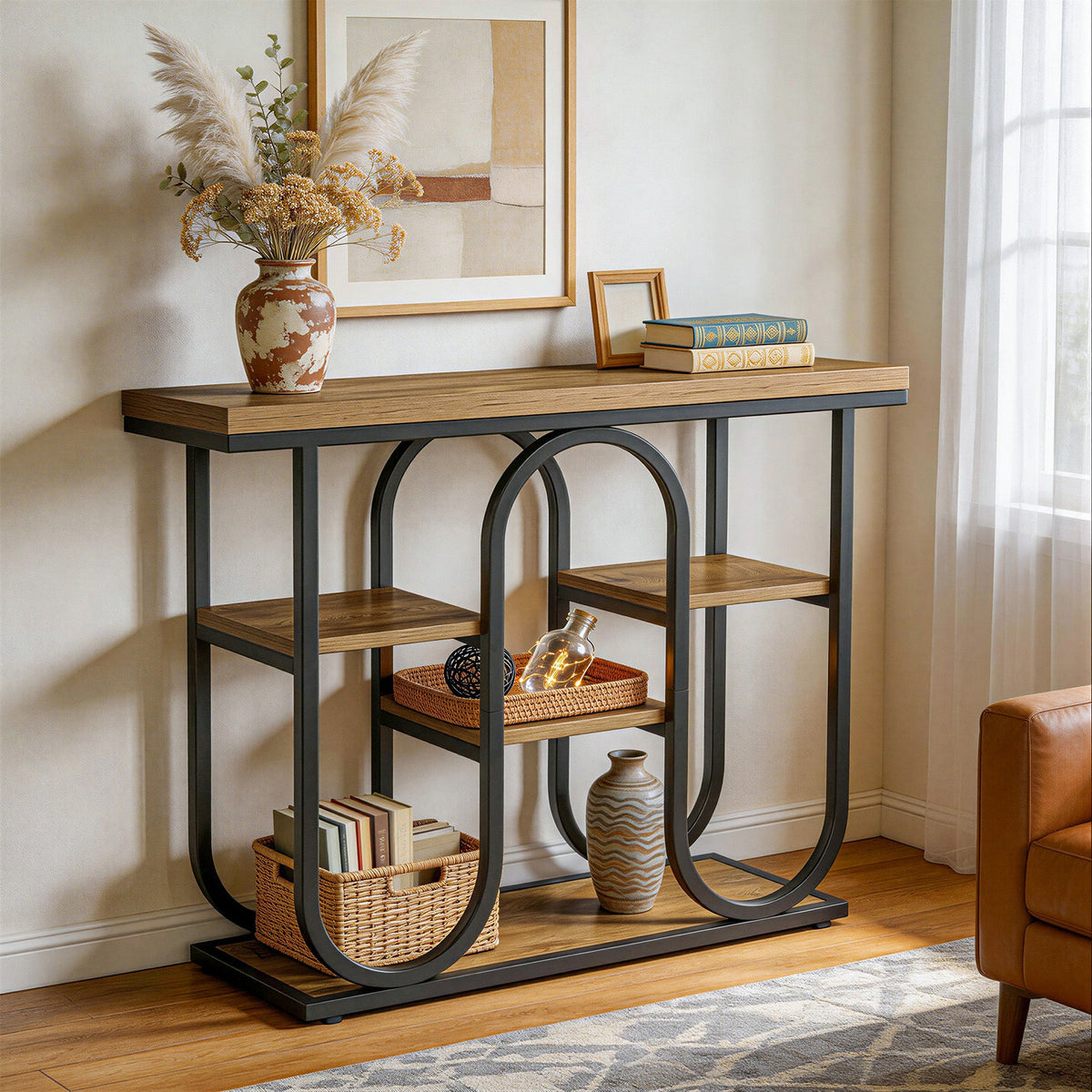 39.4" Console Table, 4-Tier Industrial Sofa Table for Entryway