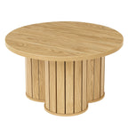 31.5-Inch Round Coffee Table, Wooden Circle Center Table with Fluted Three-Lobed Base for Living Room Apartment