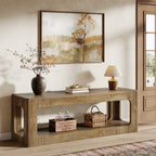 63-Inch Farmhouse Console Table with Circle Design, 2-Tier Entryway Table for Hallway