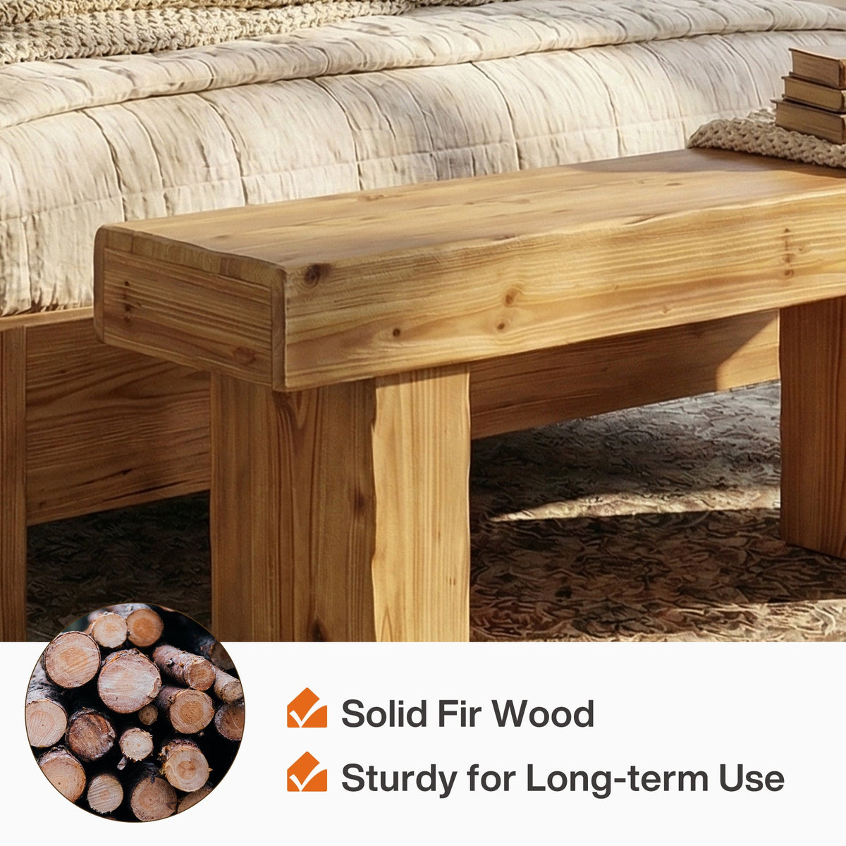 47-Inch Solid Wood Entryway Bench, Thick Seat Bench for Hallway