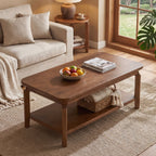47-Inch Coffee Table with Open Shelf, Rounded-Corner Center Table for Living Room