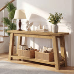 70.9-Inch Solid Wood Console Table with 2-Tier Storage Shelf, Farmhouse Entryway Table for Living Room and Hallway