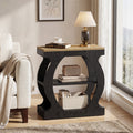 23.6 Inch Narrow End Table with 3-Tier Storage, Wooden Side Table with Curved Frame