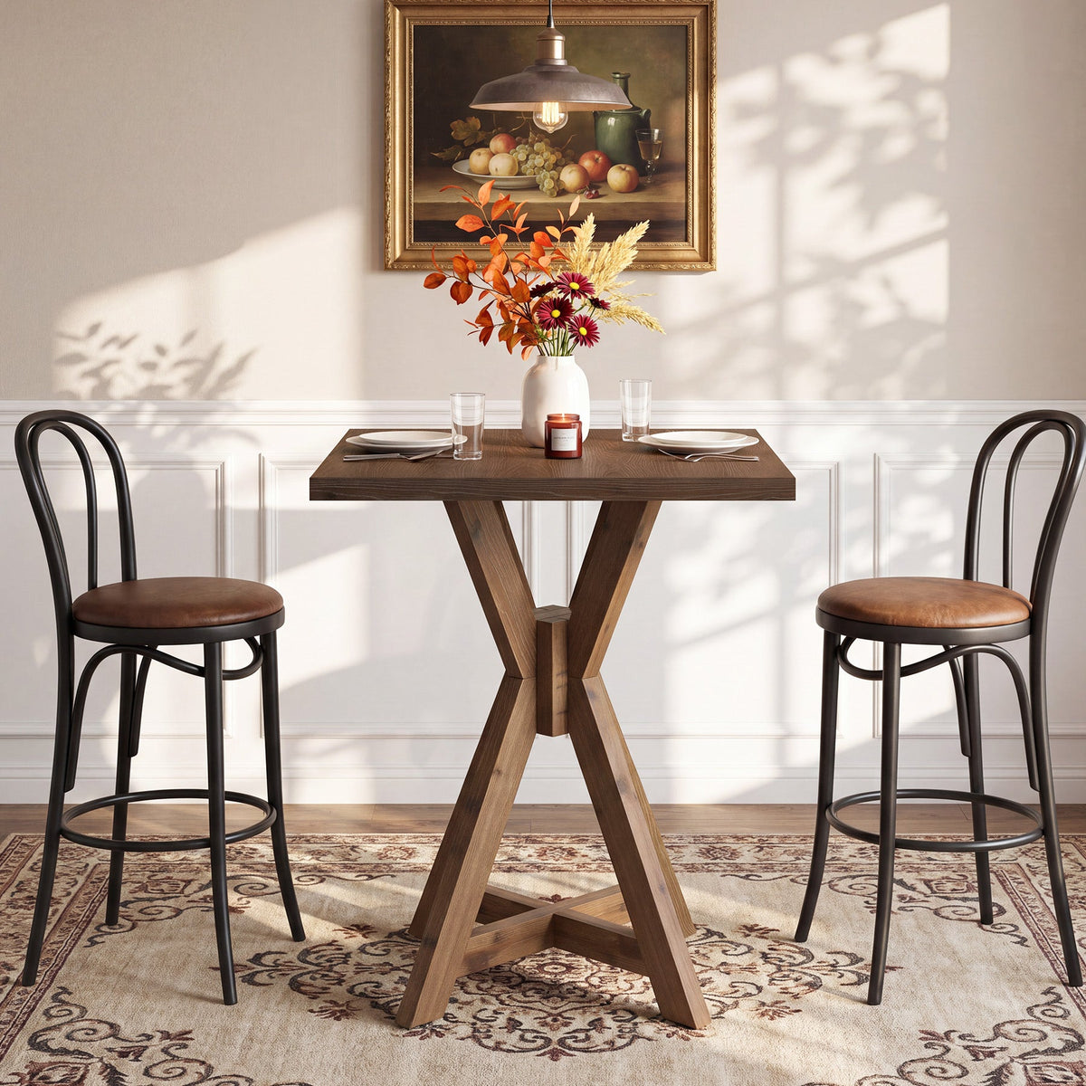 31.5-Inch Solid Wood Dining Table with X-Frame, Farmhouse Kitchen Table for 2-4