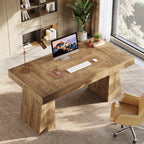 55-Inch Executive Desk, Large Wood Office Computer Desk with Double Pedestal#Colour_Light Brown
