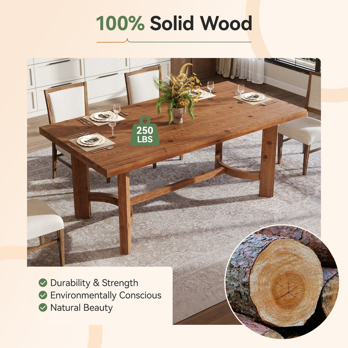 63-Inch Solid Wood Executive Desk, Farmhouse Work Table for Home Office and Meetings