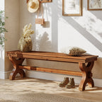 55 Inch Solid Wood Entryway Bench for 2, Farmhouse Narrow Seat for Hallway and Bedroom