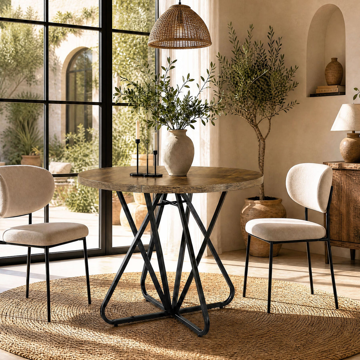 31.5-Inch Round Dining Table with Geometric Metal Base, Small Kitchen Table for 2-3 People