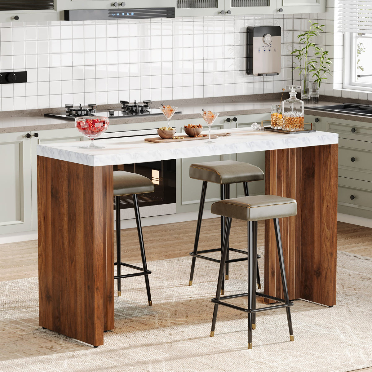 55.12-Inch Bar Table with Faux Marble Top, Counter Height Pub Table for Kitchen