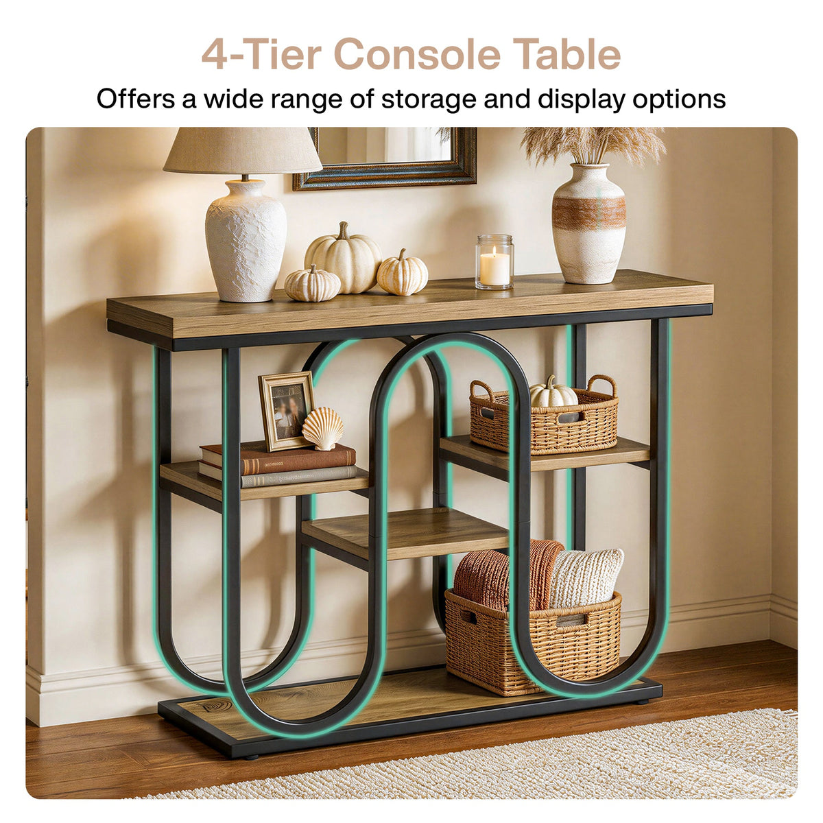 39.4" Console Table, 4-Tier Industrial Sofa Table for Entryway