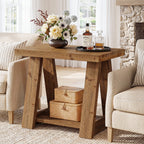 23.62 Inch Solid Wood End Table with 2-Tier Storage Shelves, Farmhouse Side Table for Living Room