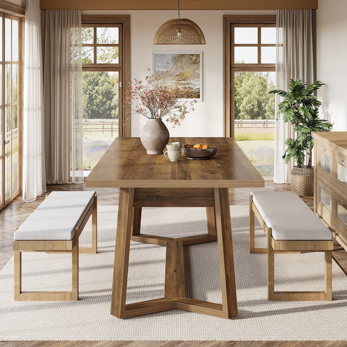 47-Inch Wood Dining Table with 250 lb Capacity, Farmhouse Rectangle Table for Kitchen