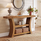 55-Inch Solid Wood Console Table with 3-Tier Storage, Curved Entryway Table for Hallway