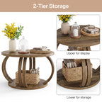 31.5 Inch Round Coffee Table with Storage, Sculptural Curved Base for Living Room