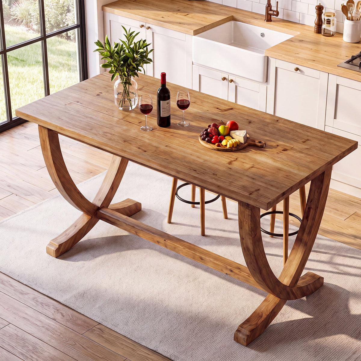 59 Inch Solid Wood Counter Height Dining Table with Footrest, Farmhouse Bar Table for 4-6
