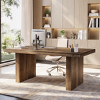 63-Inch Solid Wood Executive Desk with Spacious Tabletop and Sturdy Wooden Legs, Farmhouse Computer Desk for Home Office Study and Workstation
