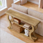 55 Inch Console Table with 3-Tier Storage, Farmhouse Hallway Table with Wave Legs