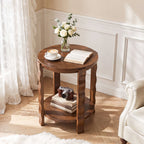 19.69-Inch Round Side Table with 2-Tier Storage, Solid Wood End Table for Living Room
