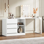 Vanity Desk with 3 Drawers and 2 Shelves, Matte White Makeup Table with Reversible Storage Cabinet for Bedroom