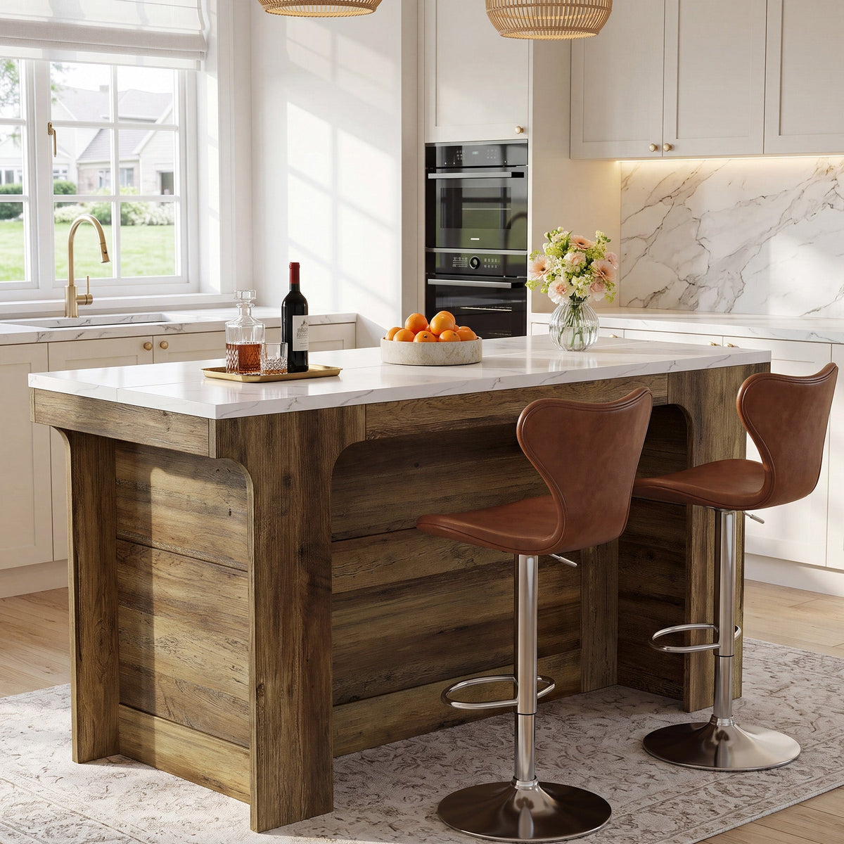 59-Inch Bar Table with Faux Marble Top, Counter Height Table for Kitchen and Bistro
